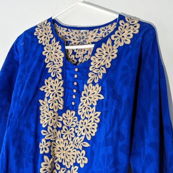 *3/$10* Embroidered Kurta Royal Blue Gold Size 38 (US Size 4/6) - Picture 2 of 3